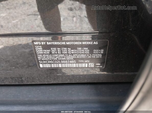 5UXCR6C02L9B87485 2020 BMW X5 Black ძრავის განყოფილების ხედი