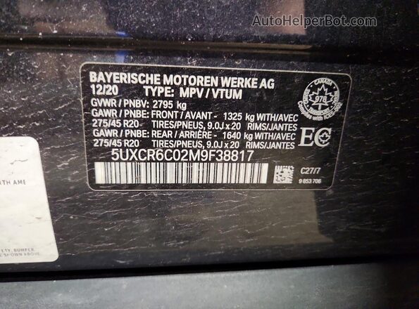 5UXCR6C02M9F38817 2021 BMW X5 Charcoal VIN sticker view