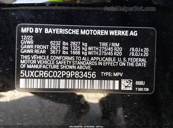 5UXCR6C02P9P83456 2023 BMW X5 Black Շարժիչի բաժամունքի տեսք