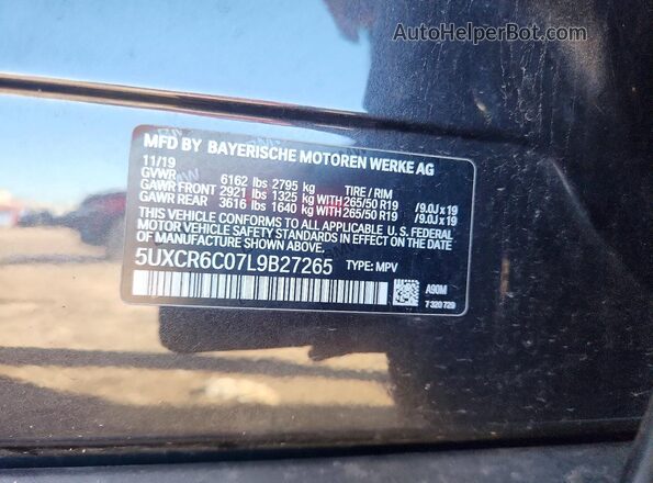 5UXCR6C07L9B27265 2020 BMW X5 Black VIN sticker view