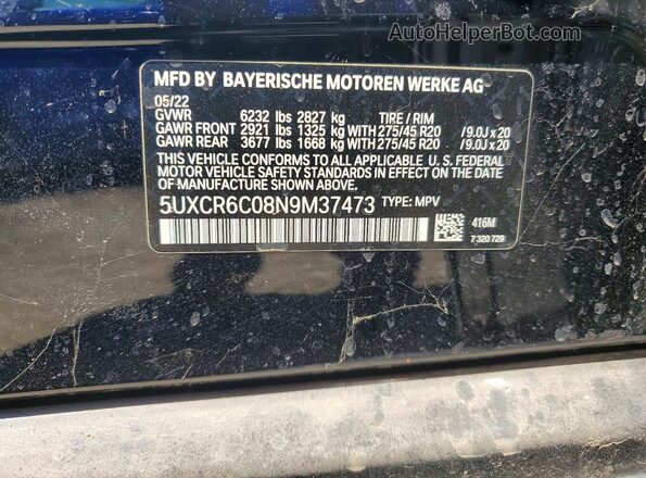 5UXCR6C08N9M37473 2022 BMW X5 Black Widok naklejki z numerem VIN