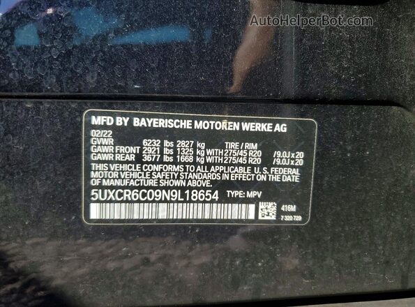 5UXCR6C09N9L18654 2022 BMW X5 Blue VIN sticker view