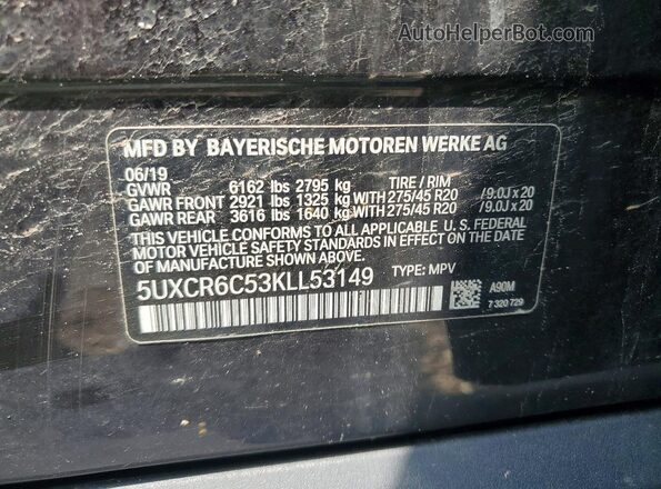 5UXCR6C53KLL53149 2019 BMW X5 Black Вид наклейки з VIN-кодом