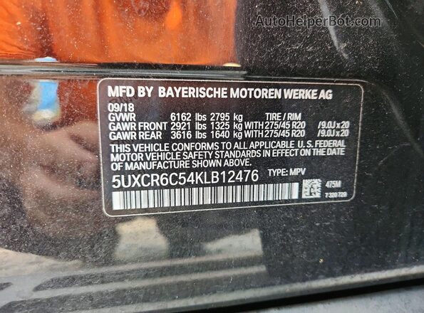 5UXCR6C54KLB12476 2019 BMW X5 Black VIN sticker view