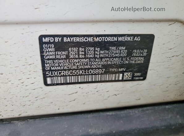 5UXCR6C55KLL06897 2019 BMW X5 White VIN կոդի պիտակի տեսք