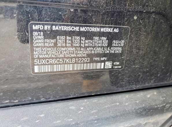 5UXCR6C57KLB12293 2019 BMW X5 Black Widok wnętrza 360 stopni