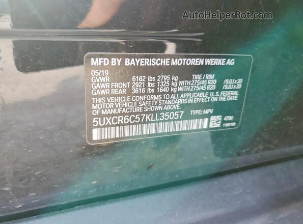 5UXCR6C57KLL35057 2019 BMW X5 Black Вид наклейки з VIN-кодом