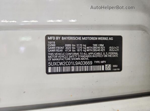 5UXCW2C01L9A03669 2020 BMW X7 Белый Вид наклейки с VIN-кодом