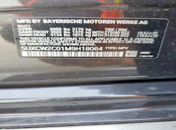 5UXCW2C01M9H18064 2021 BMW X7 Charcoal Вид наклейки з VIN-кодом