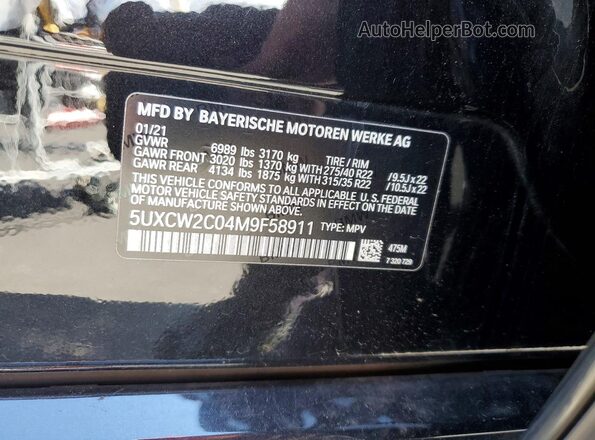5UXCW2C04M9F58911 2021 BMW X7 Black Vista del compartimento del motor