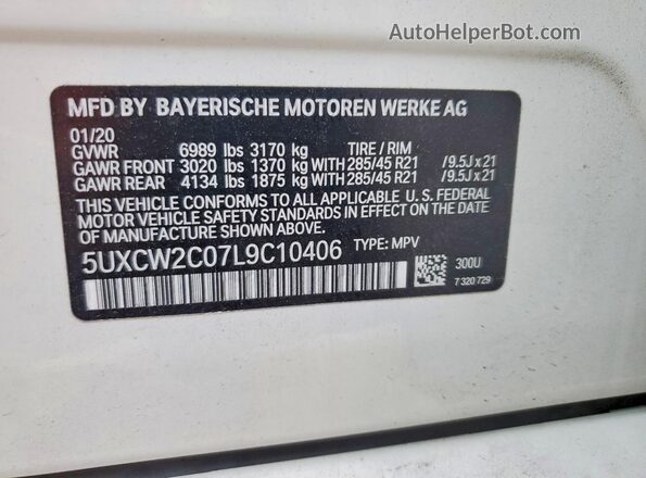 5UXCW2C07L9C10406 2020 BMW X7 White VIN կոդի պիտակի տեսք