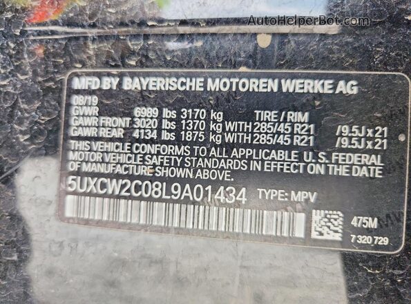 5UXCW2C08L9A01434 2020 BMW X7 Black VIN կոդի պիտակի տեսք