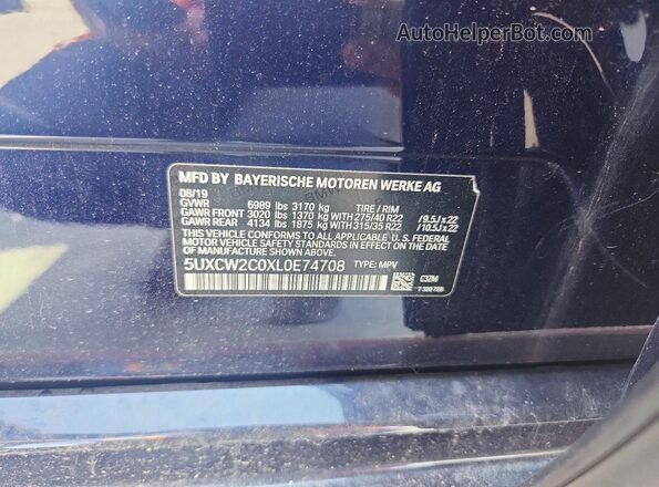 5UXCW2C0XL0E74708 2020 BMW X7 Красный Вид наклейки с VIN-кодом