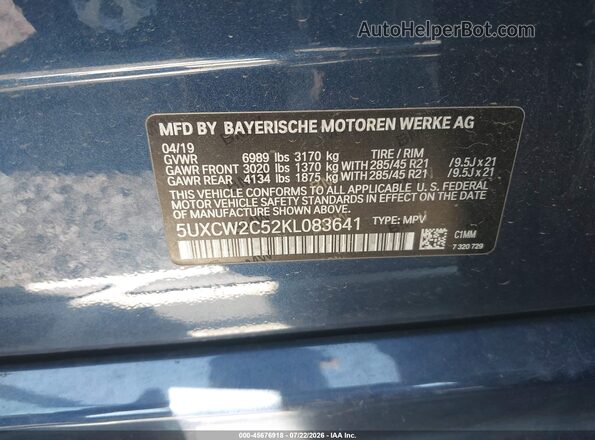 5UXCW2C52KL083641 2019 BMW X7 Dark Blue Engine compartment view
