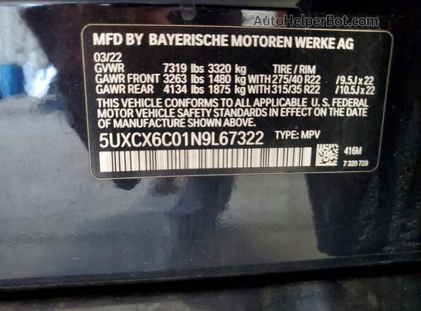 5UXCX6C01N9L67322 2022 BMW X7 Black VIN կոդի պիտակի տեսք