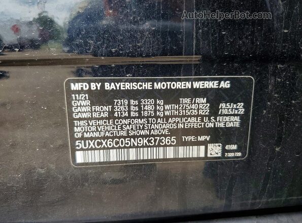 5UXCX6C05N9K37365 2022 BMW X7 Blue Вид наклейки з VIN-кодом