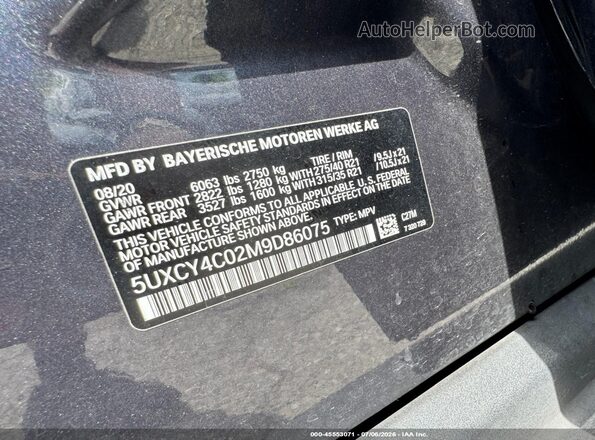 5UXCY4C02M9D86075 2021 BMW X6 Gray Շարժիչի բաժամունքի տեսք