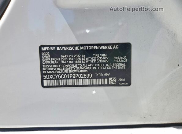 5UXCY6C01P9P02899 2023 BMW X6 White VIN կոդի պիտակի տեսք