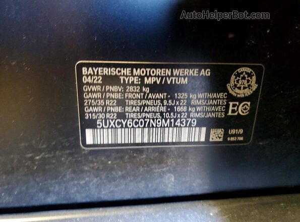 5UXCY6C07N9M14379 2022 BMW X6 Black Widok komory silnika