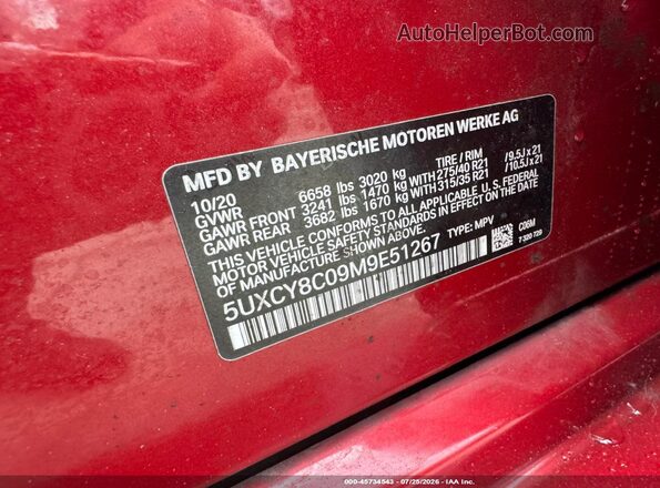 5UXCY8C09M9E51267 2021 BMW X6 Red Вид підкапотного простору