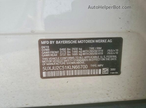 5UXJU2C51KLN66700 2019 BMW X5 White Շարժիչի բաժամունքի տեսք