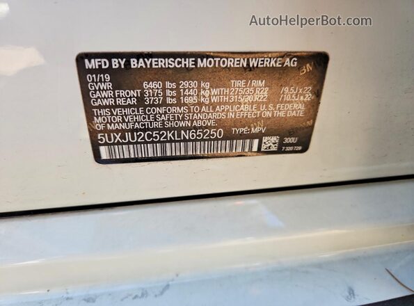 5UXJU2C52KLN65250 2019 BMW X5 Gray Вид підкапотного простору