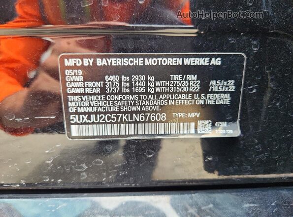 5UXJU2C57KLN67608 2019 BMW X5 Black Vista de la etiqueta del VIN