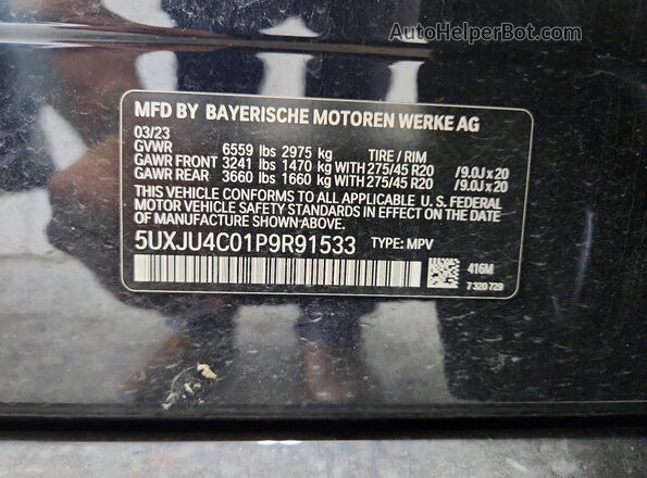 5UXJU4C01P9R91533 2023 BMW X5 Black VIN კოდის სტიკერის ხედი