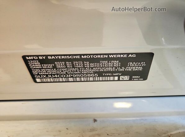 5UXJU4C03P9R05865 2023 BMW X5 Black Widok naklejki z numerem VIN