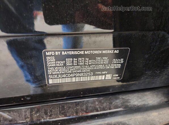 5UXJU4C04P9N83253 2023 BMW X5 Black Widok komory silnika