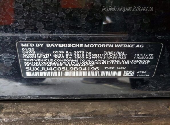 5UXJU4C05L9B94196 2020 BMW X5 Black 360 interior view