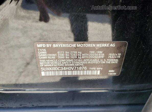 5UXKR0C34H0V71876 2017 BMW X5 Black VIN sticker view