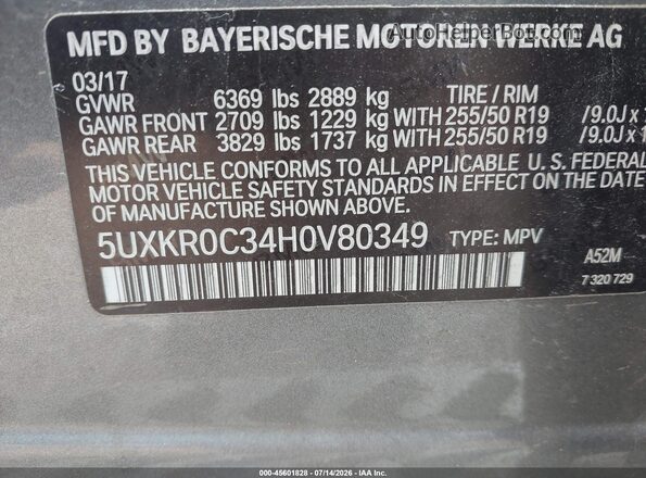 5UXKR0C34H0V80349 2017 BMW X5 Gray Вид підкапотного простору