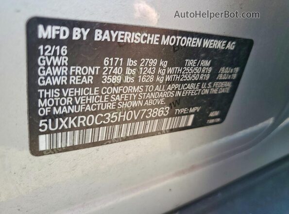 5UXKR0C35H0V73863 2017 BMW X5 Серебряный Вид наклейки с VIN-кодом