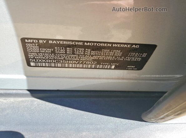 5UXKR0C35H0V77802 2017 BMW X5 Silver VIN sticker view