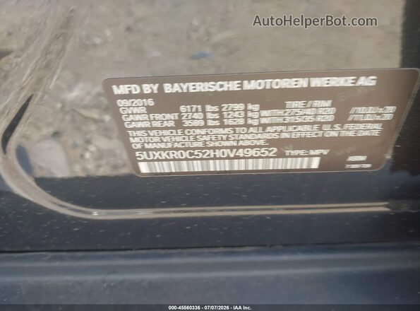 5UXKR0C52H0V49652 2017 BMW X5 Gray Engine compartment view