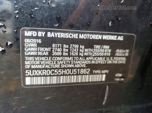 5UXKR0C55H0U51862 2017 BMW X5 Black VIN კოდის სტიკერის ხედი