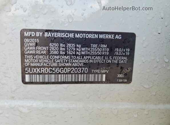 5UXKR0C56G0P20370 2016 BMW X5 White Widok naklejki z numerem VIN