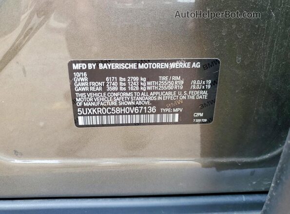 5UXKR0C58H0V67136 2017 BMW X5 Tan Widok naklejki z numerem VIN
