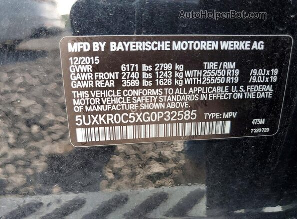 5UXKR0C5XG0P32585 2016 BMW X5 Black VIN կոդի պիտակի տեսք