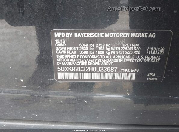 5UXKR2C32H0U23687 2017 BMW X5 Черный Вид подкапотного пространства