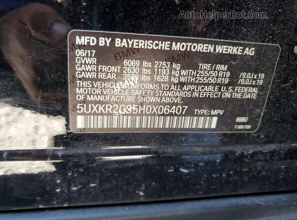5UXKR2C35H0X06407 2017 BMW X5 Black VIN კოდის სტიკერის ხედი