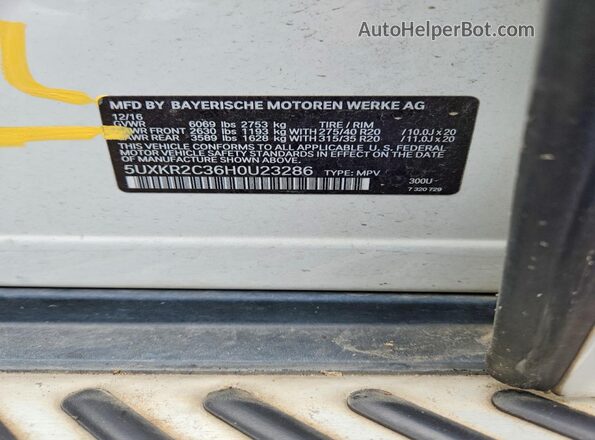 5UXKR2C36H0U23286 2017 BMW X5 White Widok wnętrza 360 stopni