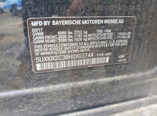 5UXKR2C38H0X03744 2017 BMW X5 Black Widok naklejki z numerem VIN