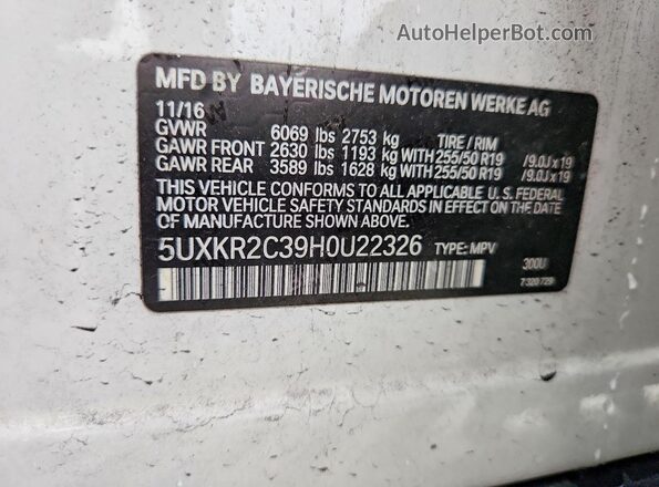 5UXKR2C39H0U22326 2017 BMW X5 White Панорамний вид салону 360°