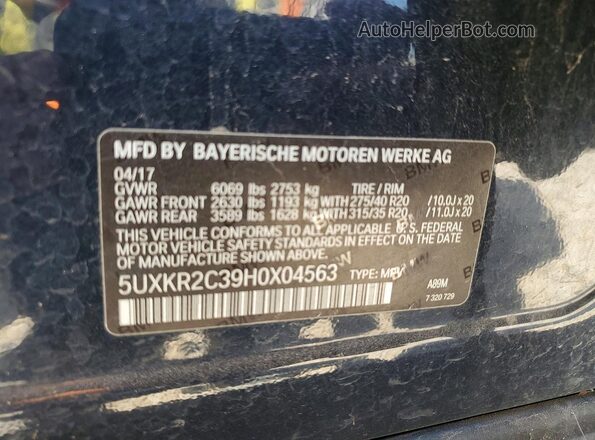 5UXKR2C39H0X04563 2017 BMW X5 Blue Vista de la etiqueta del VIN