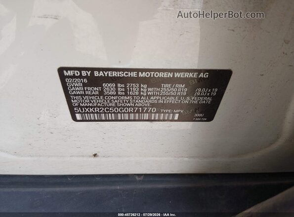 5UXKR2C50G0R71770 2016 BMW X5 White Engine compartment view
