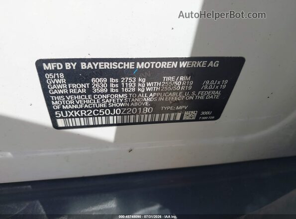 5UXKR2C50J0Z20180 2018 BMW X5 White ძრავის განყოფილების ხედი