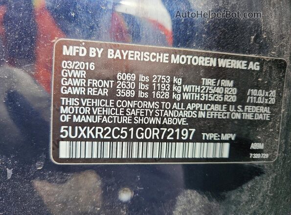5UXKR2C51G0R72197 2016 BMW X5 Синий Вид наклейки с VIN-кодом