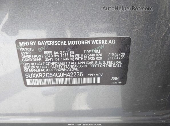 5UXKR2C54G0H42236 2016 BMW X5 Gray Շարժիչի բաժամունքի տեսք